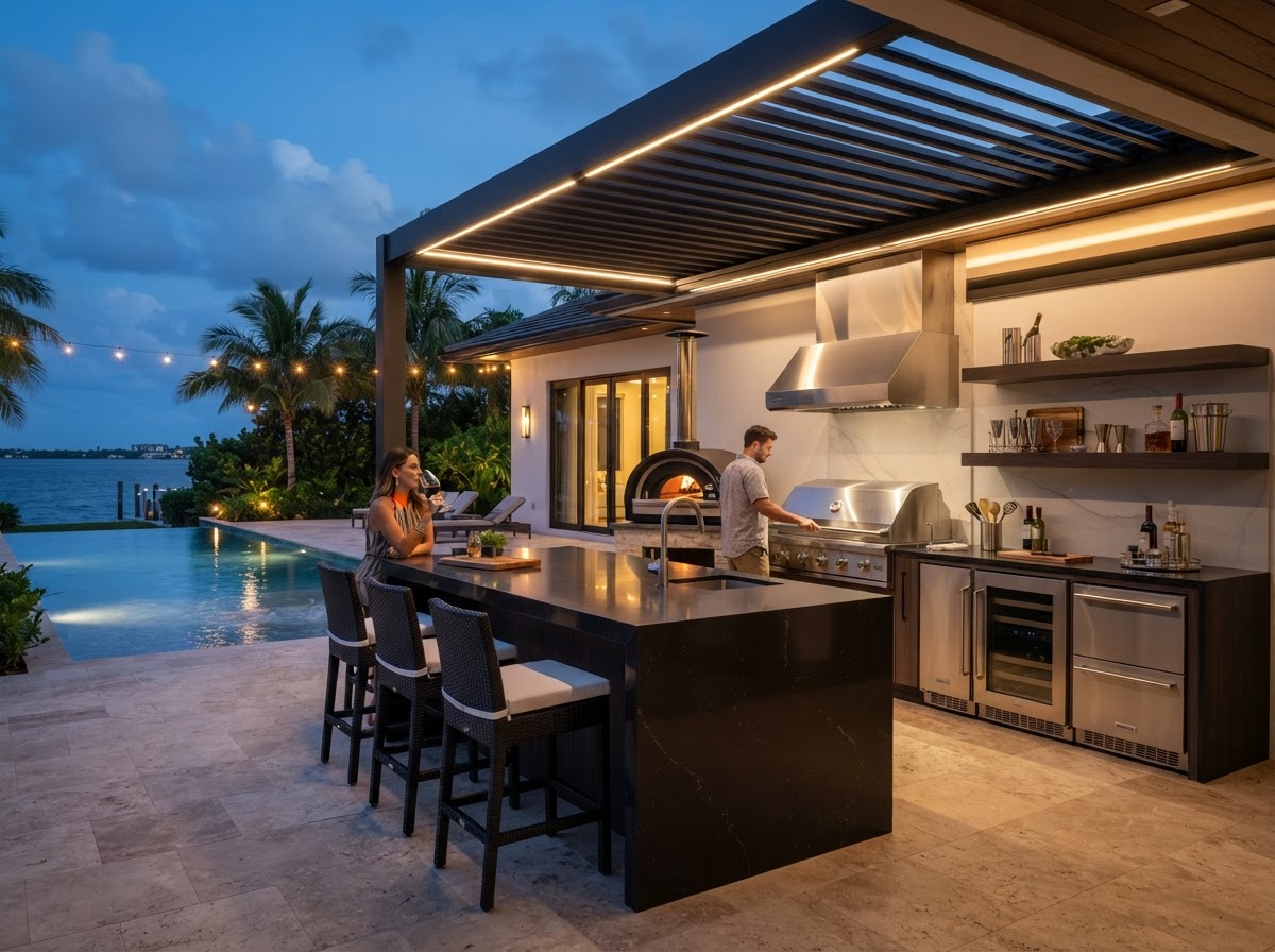 Concept image of outdoor kitchen under pergola